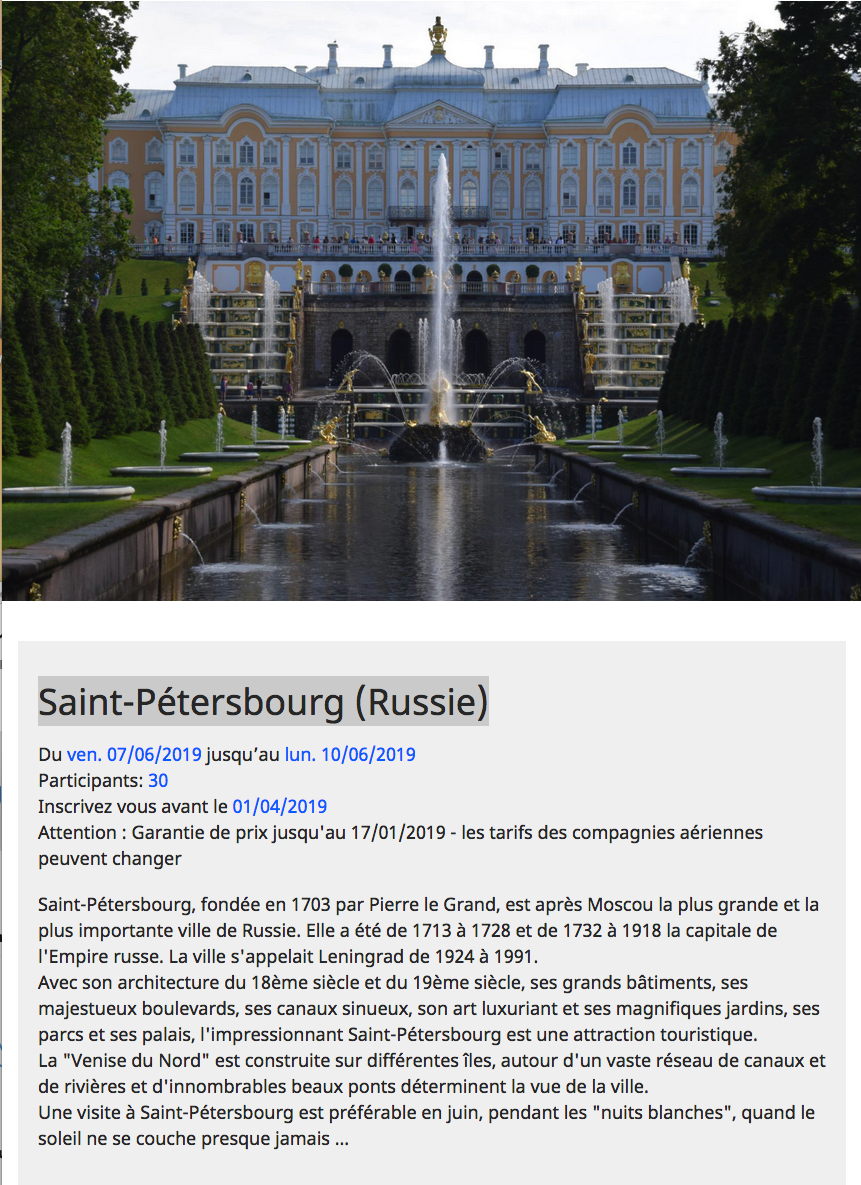 Page Internet. Q-TOP. Voyage Saint-Pétersbourg,  Extension Moscou. 2019-06-07